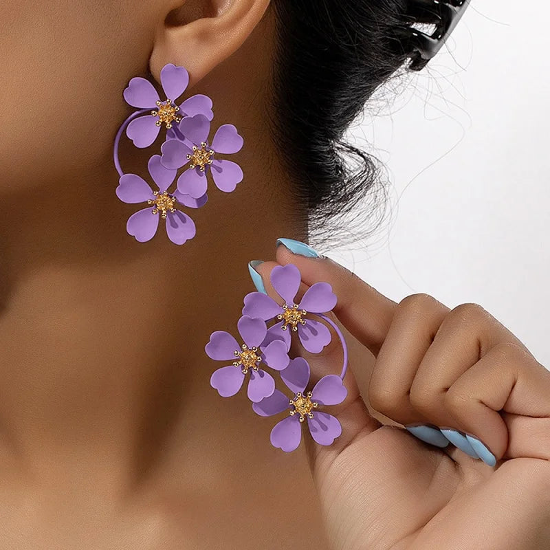 Trendy Black White Green Flower Drop Earrings for Women Vintage Bohemian Summer Plant Romanic Party Jewelry Accessories