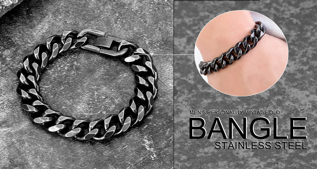 New Men's Vintage Grey Bracelet Stainless Steel Curb Cuban Link Chain Hiphop Trendy Handmade Jewelry For Brother Boyfriends Gift