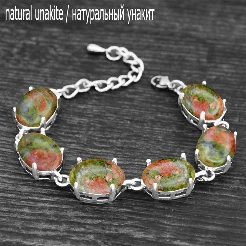 Vintage Oval Natural Jades Quartz Bracelet For Women Prong Natural Stone Amethysts Tiger Eye Lapis Lazuli Bracelets