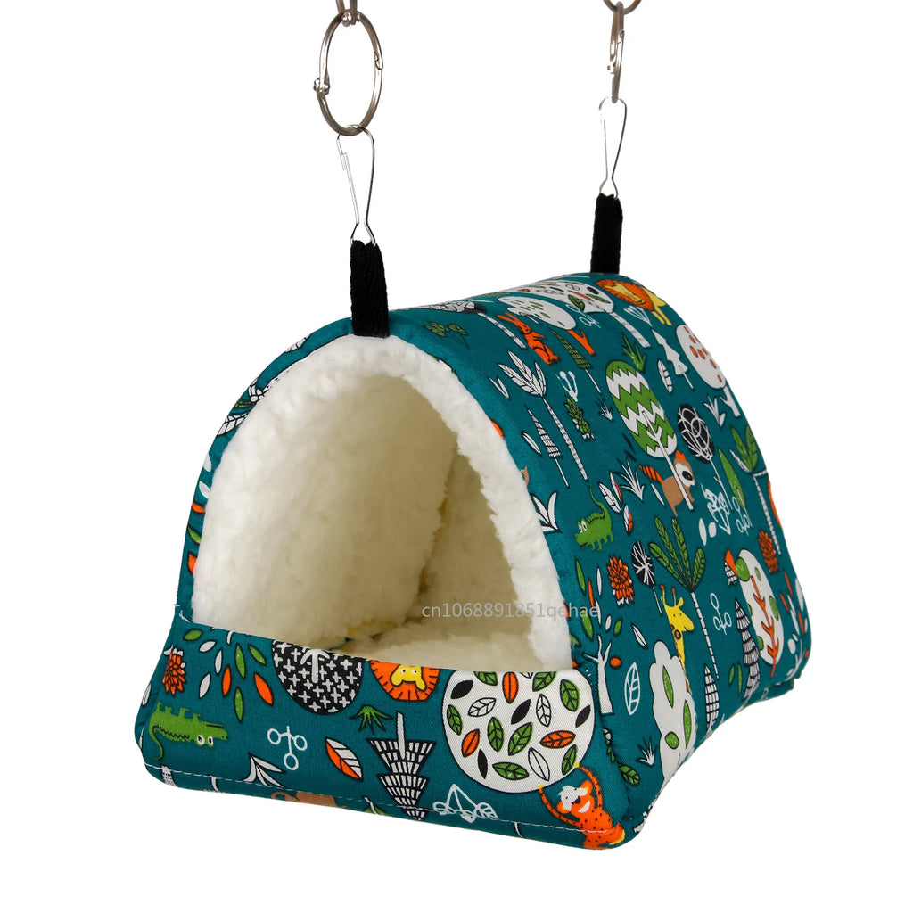 1pc Cute Print Bird Bed Mini Cage Rabbit Squirrel Mat Guinea Pig Nest Hamster House Small Animal Sleeping Bed Pet Hanging Cage