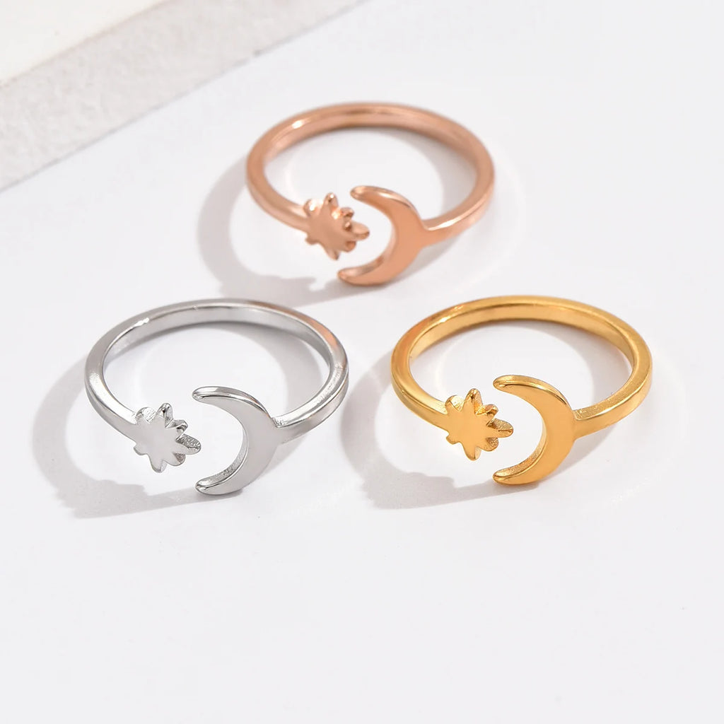3PCS Toe Rings for Women Adjustable Stainless Steel Simple Stars Moon Smooth Ring Summer Beach Finger Foot Ring Gift Jewelry