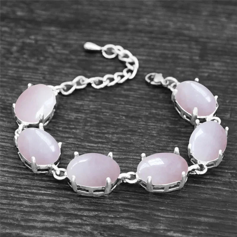 Vintage Oval Natural Jades Quartz Bracelet For Women Prong Natural Stone Amethysts Tiger Eye Lapis Lazuli Bracelets