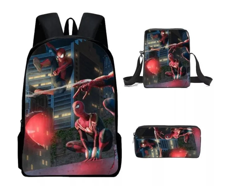 3pcs/set Spider Man Students Backpack Pencil Case Messenger Bag Wear-resistant Lightening Breathable Waterproof Schoolbag