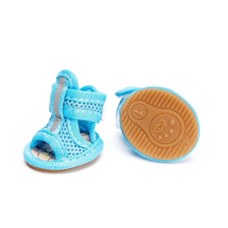 4pc/set Summer Non-slip Breathable Dog Shoes Sandals for Small Dogs Pet Dog Socks Sneakers for Dogs Puppy Blue Cat Shoes Boots