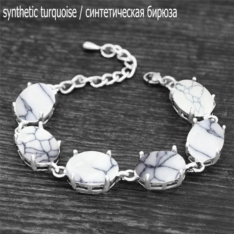 Vintage Oval Natural Jades Quartz Bracelet For Women Prong Natural Stone Amethysts Tiger Eye Lapis Lazuli Bracelets