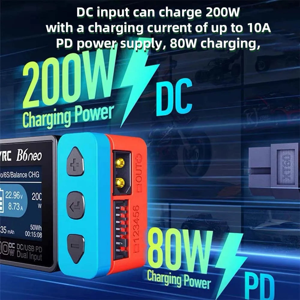 SKYRC B6neo Charger XT60/PD Dual DC Inputs 200W Charging Power SK-100198 For RC Car Model Aircraft Battery