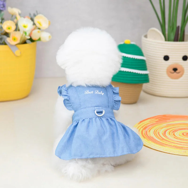 Spring Summer Dog Dress for Small Kitten Dogs Clothes Puppy Letters Embroidered Jean Strap Dresses Chihuahua Skirts Pet Costumes