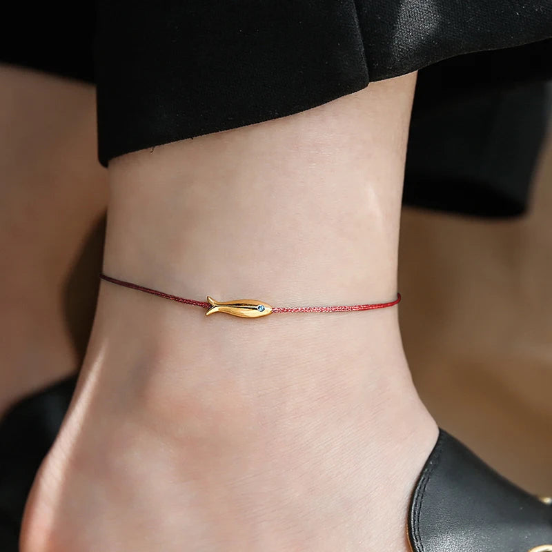 Cute Fish Braided Rope Anklets For Women Bohemian Style Blue And Red Rope Fashion Leg Foot Chain Summer Beach Jewelry