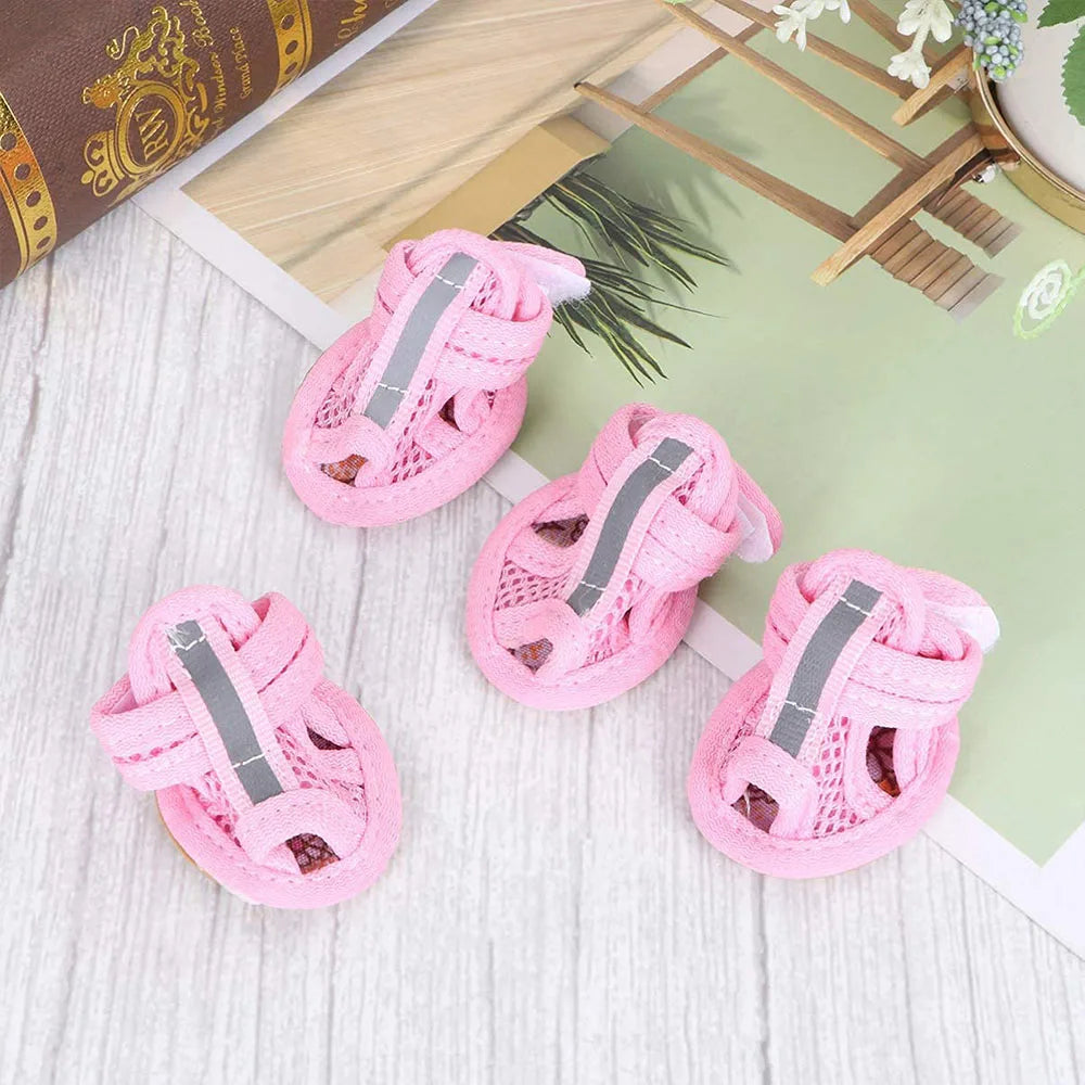 4pcs Small Size Dogs Mesh Sandals Breathable Summer Pet Shoes Safety Reflective Anti-Slip Sneakers for Puppy Teddy Pet Supplies