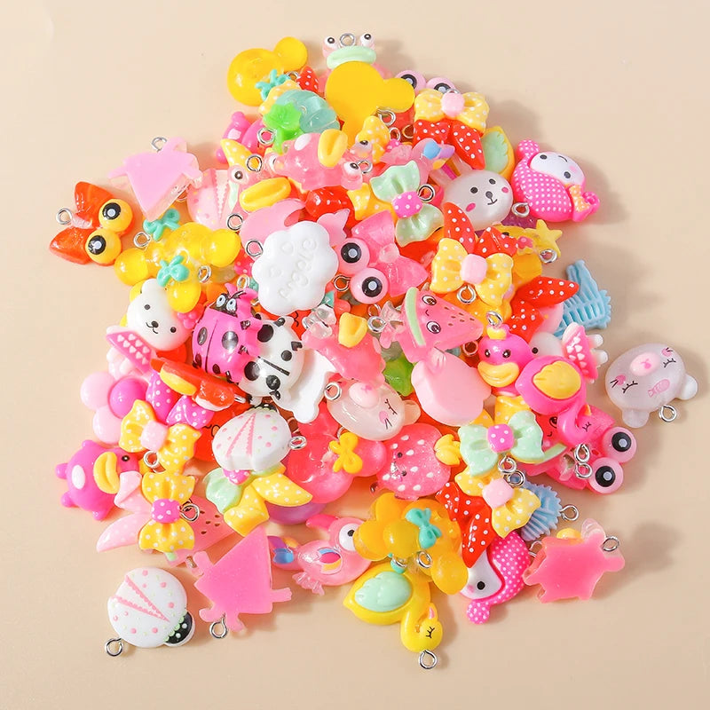15pcs New Mix Kawaii Summer Vacation Pink Flower Heart Butterfly Ice Cream Star Resin Earrings Charms Diy Jewelry Making Pendant