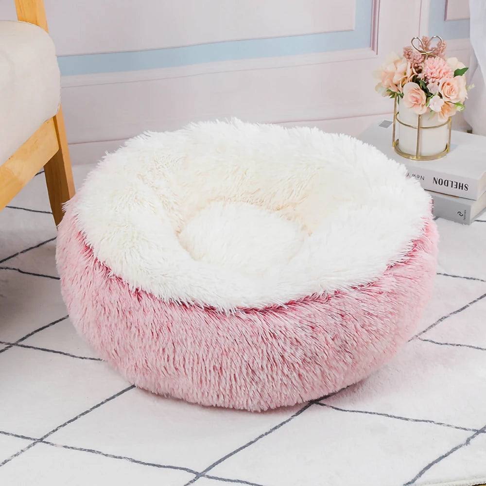 Long Plush Round Cat Bed for a Comfy and Fashionable Nap