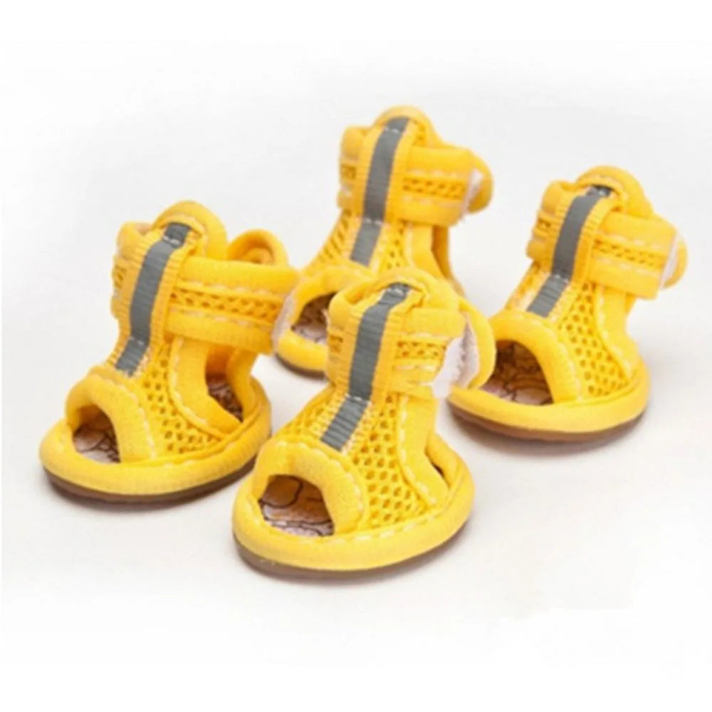 4pcs Small Size Dogs Mesh Sandals Breathable Summer Pet Shoes Safety Reflective Anti-Slip Sneakers for Puppy Teddy Pet Supplies