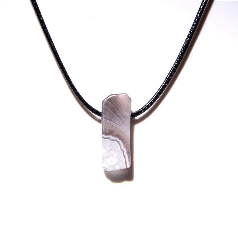 Men Vintage Rectangle Obsidian Pendent Necklace Natural Tiger Eye Labradorite Gem Leather Rope Braid Necklace Healing Jewelry