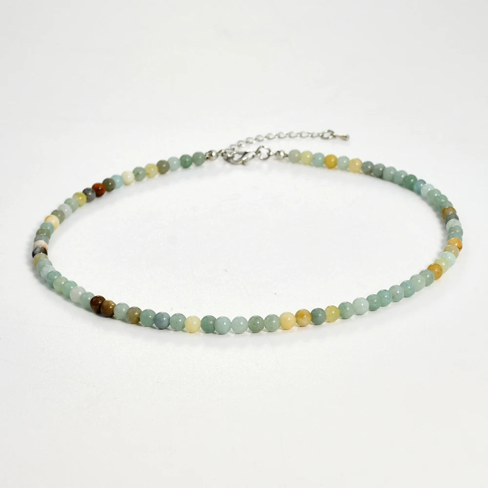 Yumfeel Bohemian Colorful Natural Stone 4mm Round Beads Necklaces Women Summer Friendship Neck Jewelry Fashion Vacation Chokers