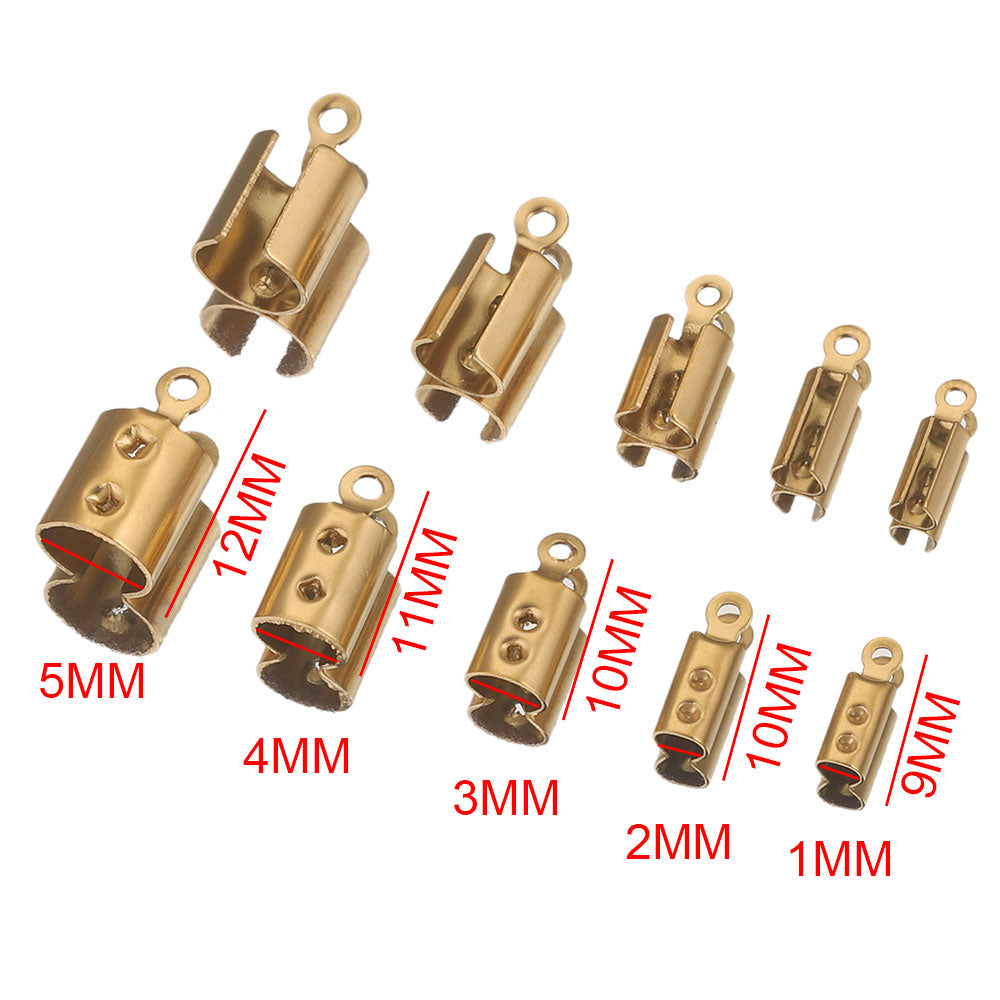 50pcs Stainless Crimp End Beads Caps Leather Cord Clip Tip Fold Crimp Bead Bracelet Connectors for Jewelry Making Bulk Wholesale