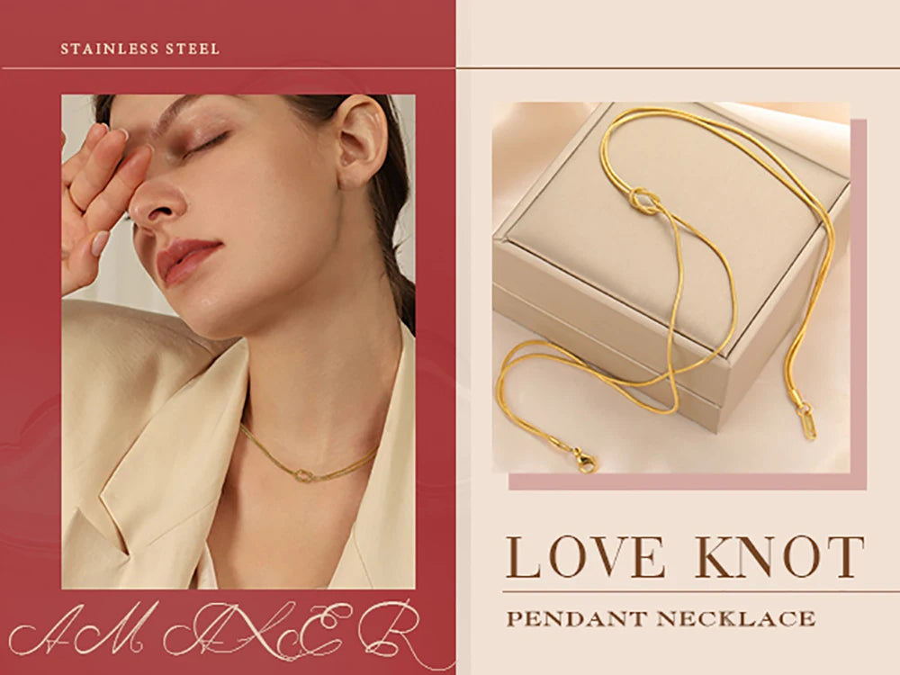 Skyrim Double Snake Chain Love Knot Necklace Women Stainless Steel Gold Color Minimalist Clavicle Chain Choker Jewelry Gift