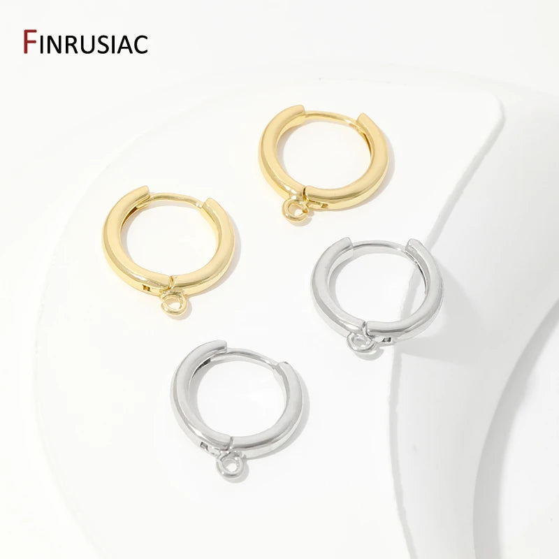 18K Gold Plated Brass Huggie Earring Hooks with Loop Round Ear Post with Open Jump Ring For DIY Earrings Making Components