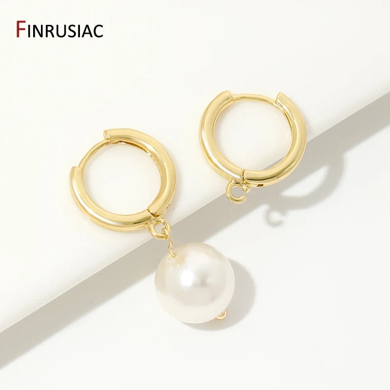 18K Gold Plated Brass Huggie Earring Hooks with Loop Round Ear Post with Open Jump Ring For DIY Earrings Making Components