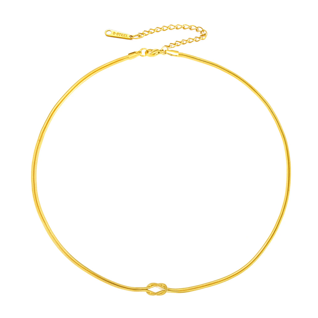 Skyrim Double Snake Chain Love Knot Necklace Women Stainless Steel Gold Color Minimalist Clavicle Chain Choker Jewelry Gift