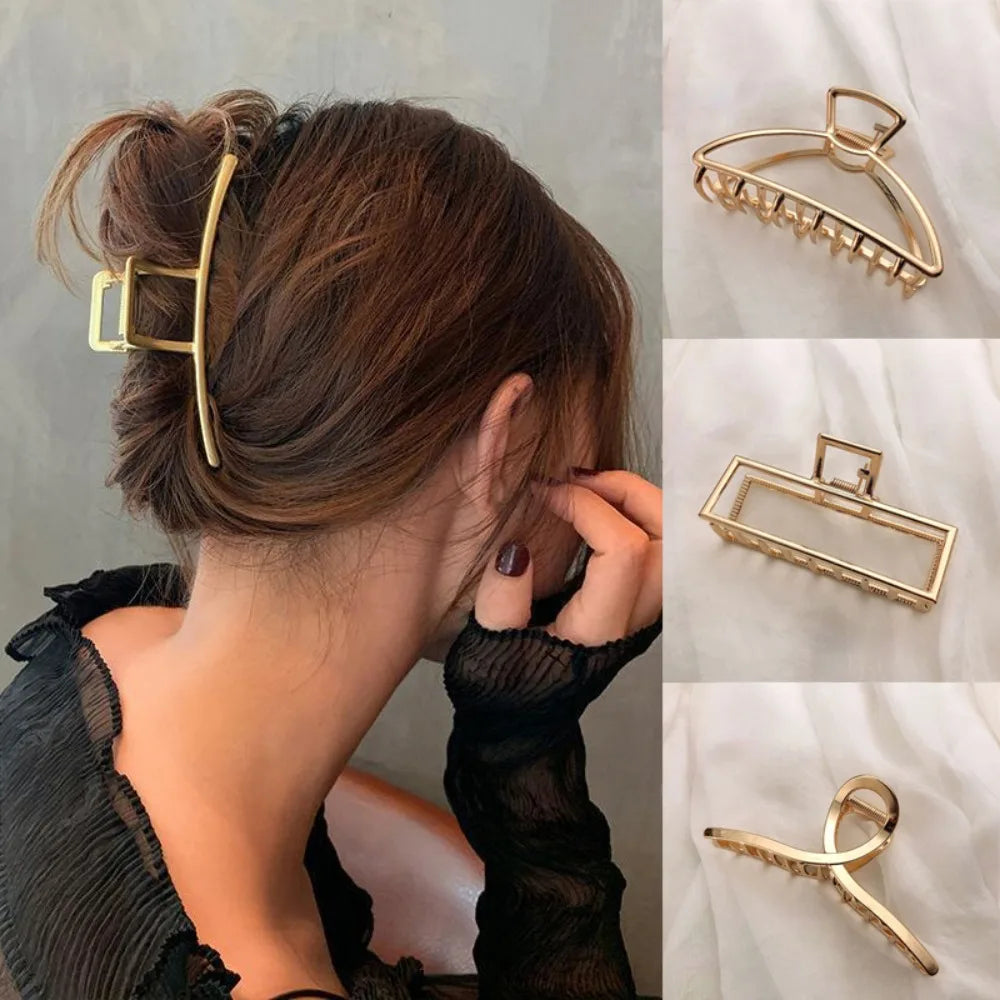 Gold Hollow Geometric Hair Claw – Metal Hairpin & Clip for Women