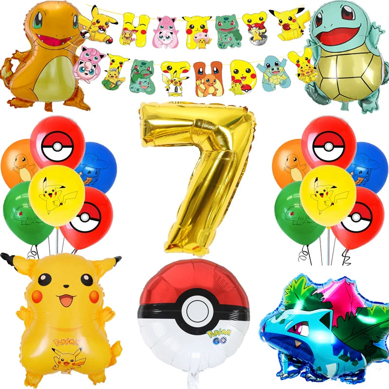 Pokemon Birthday Party Supplies Pikachu Party Decorations Foil Balloons Blowouts Tableware Plate Napkin Baby Shower Supplies Toy