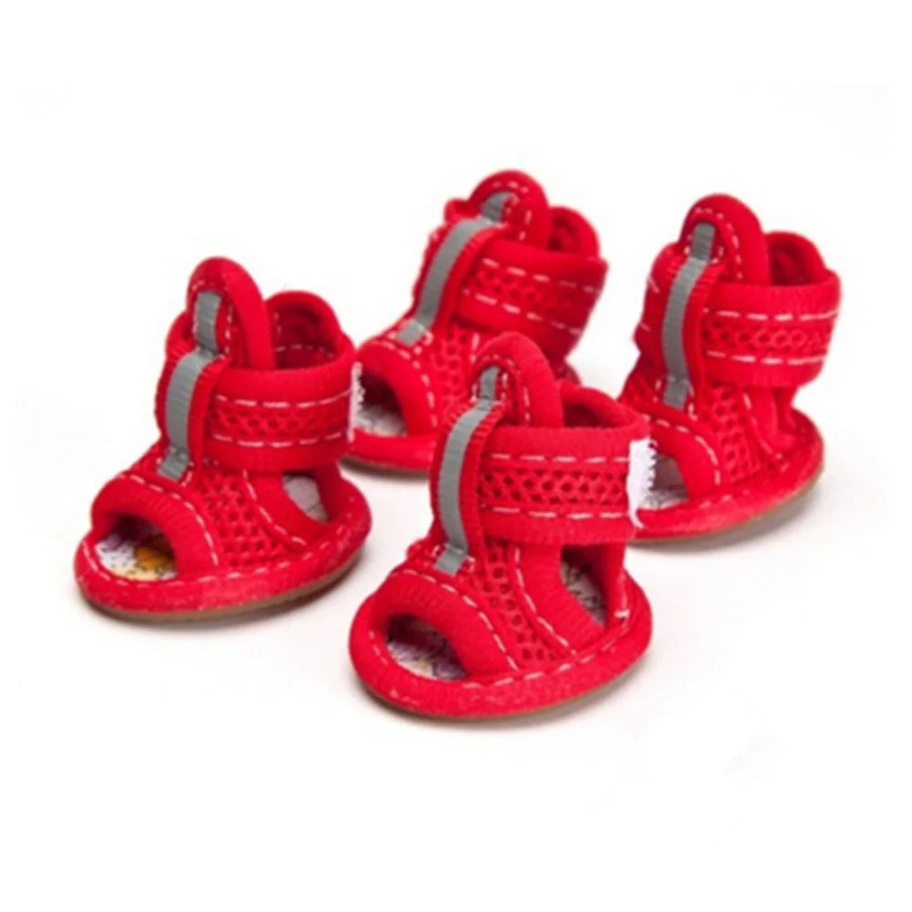 4pcs Small Size Dogs Mesh Sandals Breathable Summer Pet Shoes Safety Reflective Anti-Slip Sneakers for Puppy Teddy Pet Supplies
