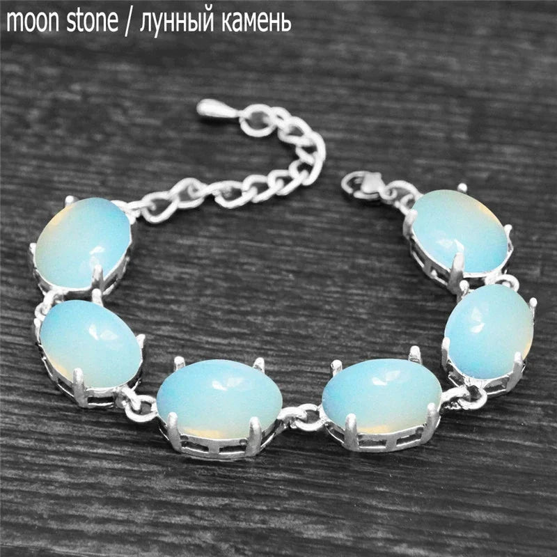Vintage Oval Natural Jades Quartz Bracelet For Women Prong Natural Stone Amethysts Tiger Eye Lapis Lazuli Bracelets