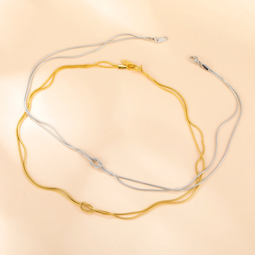 Skyrim Double Snake Chain Love Knot Necklace Women Stainless Steel Gold Color Minimalist Clavicle Chain Choker Jewelry Gift
