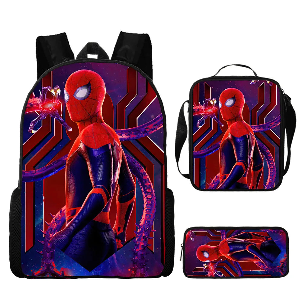 3pcs/set Spider Man Students Backpack Pencil Case Messenger Bag Wear-resistant Lightening Breathable Waterproof Schoolbag