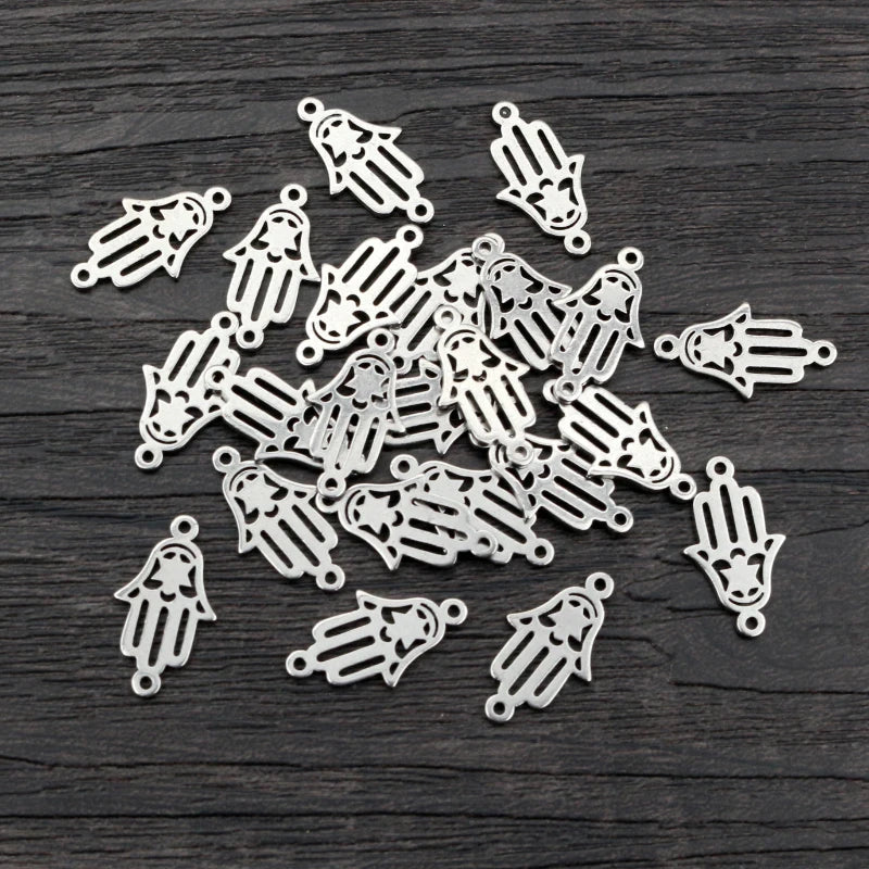 20pcs 16x9mm No Fade 316 Stainless Steel Double Loops Hand Charms Pendant DIY Jewelry Findings Connector for Necklace Bracelet