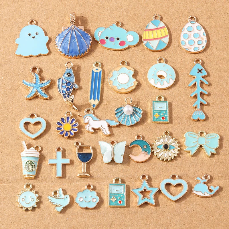 10pcs/Lot Random Mix Animal Charms Enamel Heart Flower Pendants for Jewelry Making DIY Earrings Necklace Craft Supplies
