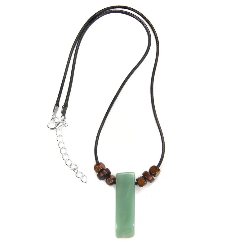 Men Vintage Rectangle Obsidian Pendent Necklace Natural Tiger Eye Labradorite Gem Leather Rope Braid Necklace Healing Jewelry