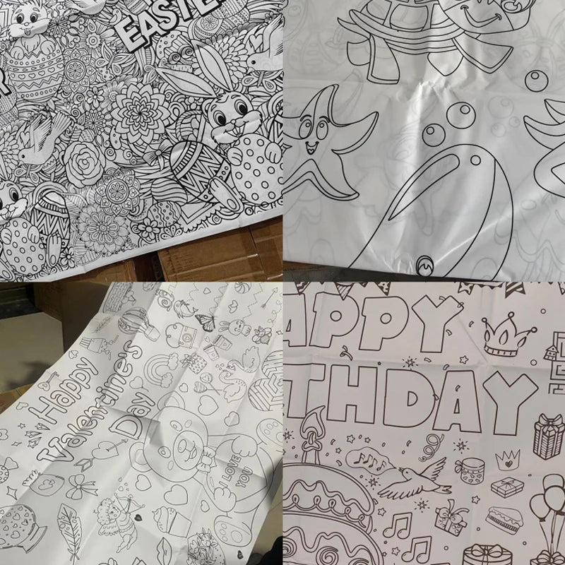 Large Children Drawing DIY Space Sticky Color Filling Paper Coloring Paper Coloring Tablecloth For Kids Early Educational Toys