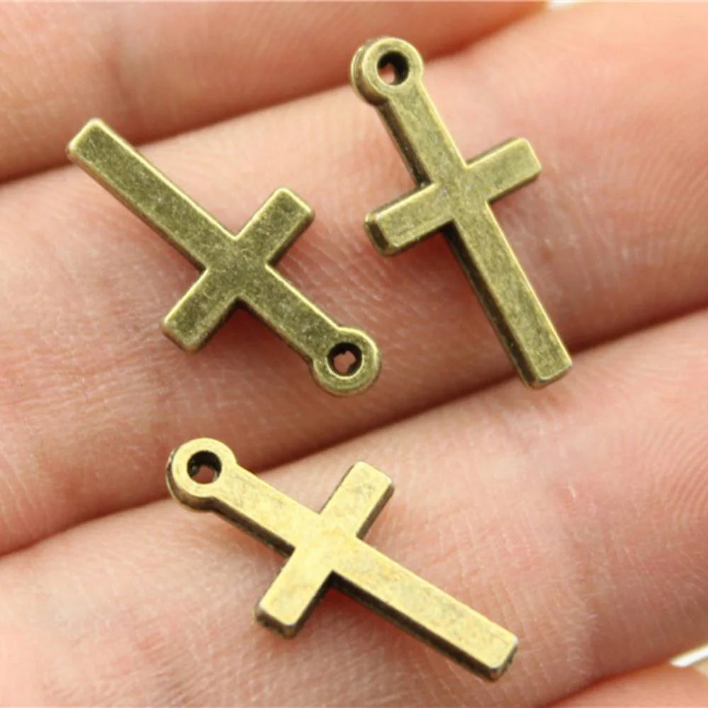 20pcs Charms Hollow Lovely Cross Antique Bronze Silver Color Pendants DIY Crafts Making Findings Handmade Tibetan Jewelry