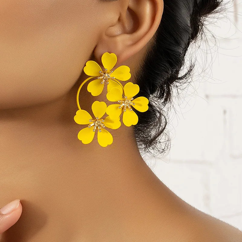 Trendy Black White Green Flower Drop Earrings for Women Vintage Bohemian Summer Plant Romanic Party Jewelry Accessories