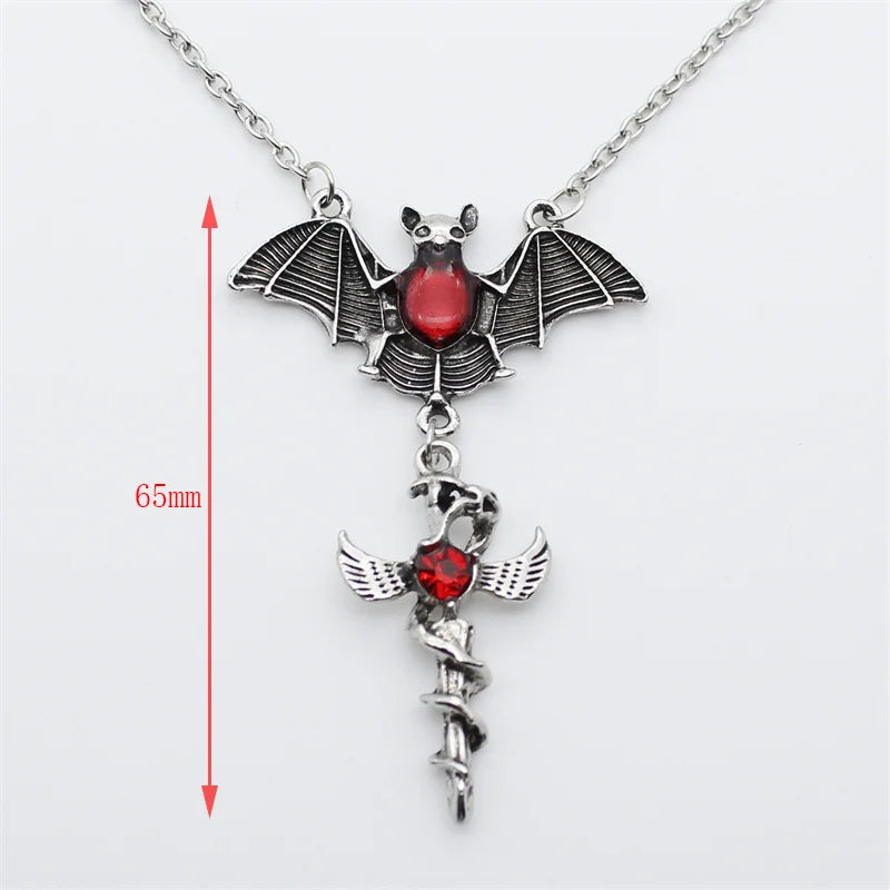 Brand New Halloween Retro Bat Red Drop Oil Cross Charm Alloy Ladies Necklace Punk Gothic Fashion Jewelry Gift 2022