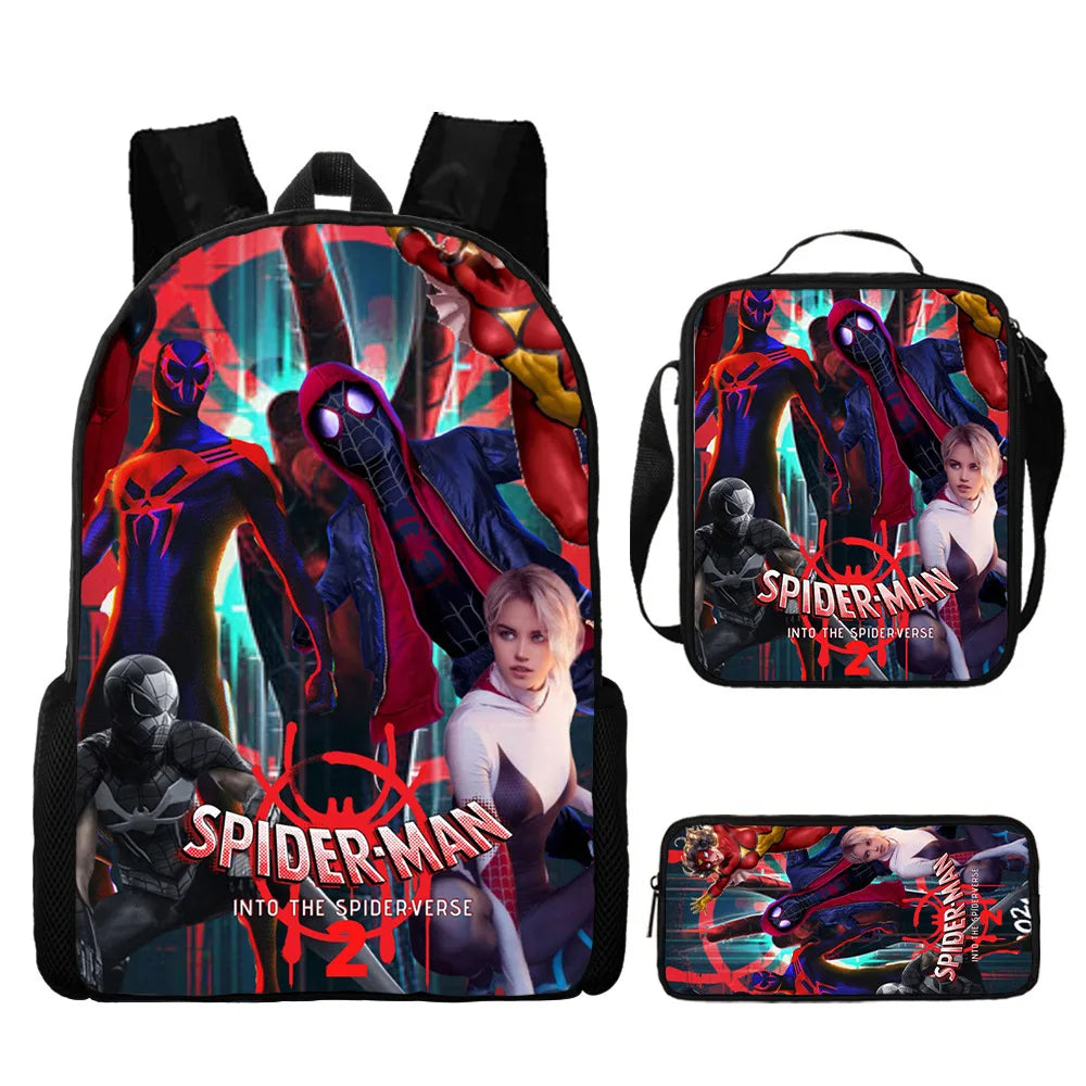 3pcs/set Spider Man Students Backpack Pencil Case Messenger Bag Wear-resistant Lightening Breathable Waterproof Schoolbag