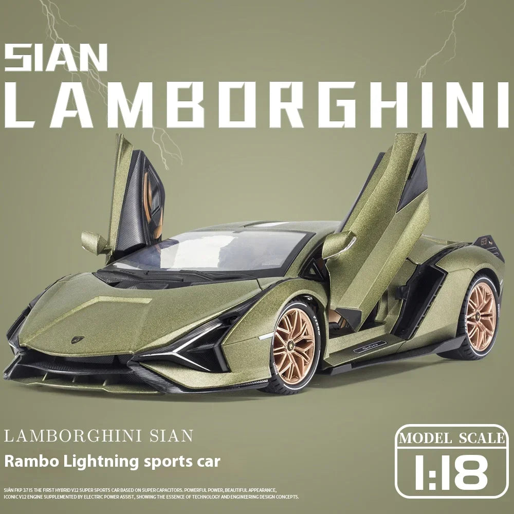 1:18 Lamborghini SIAN FKP 37 sports car Diecast Metal Alloy Model car Sound Light Pull Back Collection Kids Toy Gifts