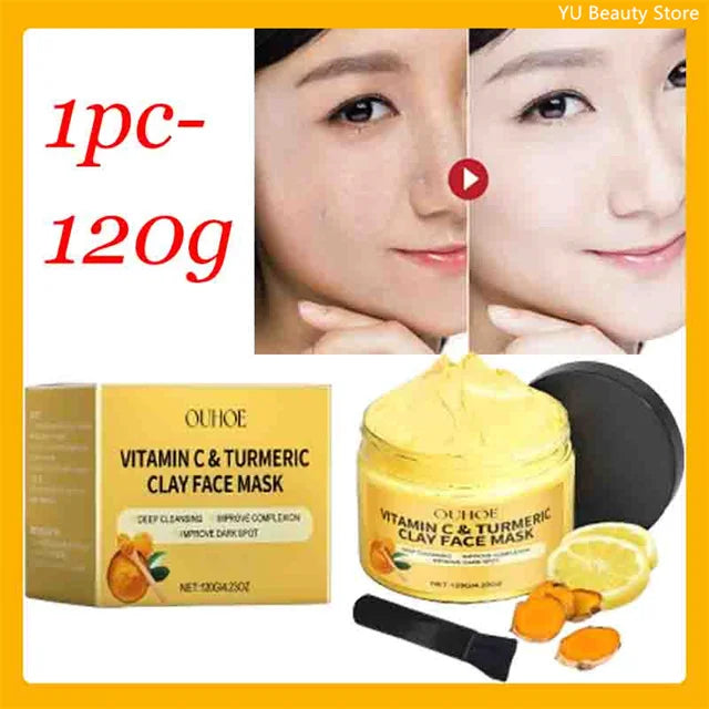 Turmeric Vitamin C Clay Mask Deep Cleansing Facial Improves Dark Spots Acne Hydrating Skin Care Tightens Skin Evens Skin Tone
