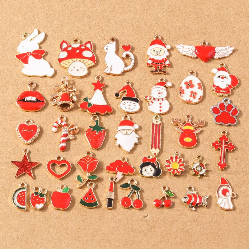 10pcs/Lot Random Mix Animal Charms Enamel Heart Flower Pendants for Jewelry Making DIY Earrings Necklace Craft Supplies