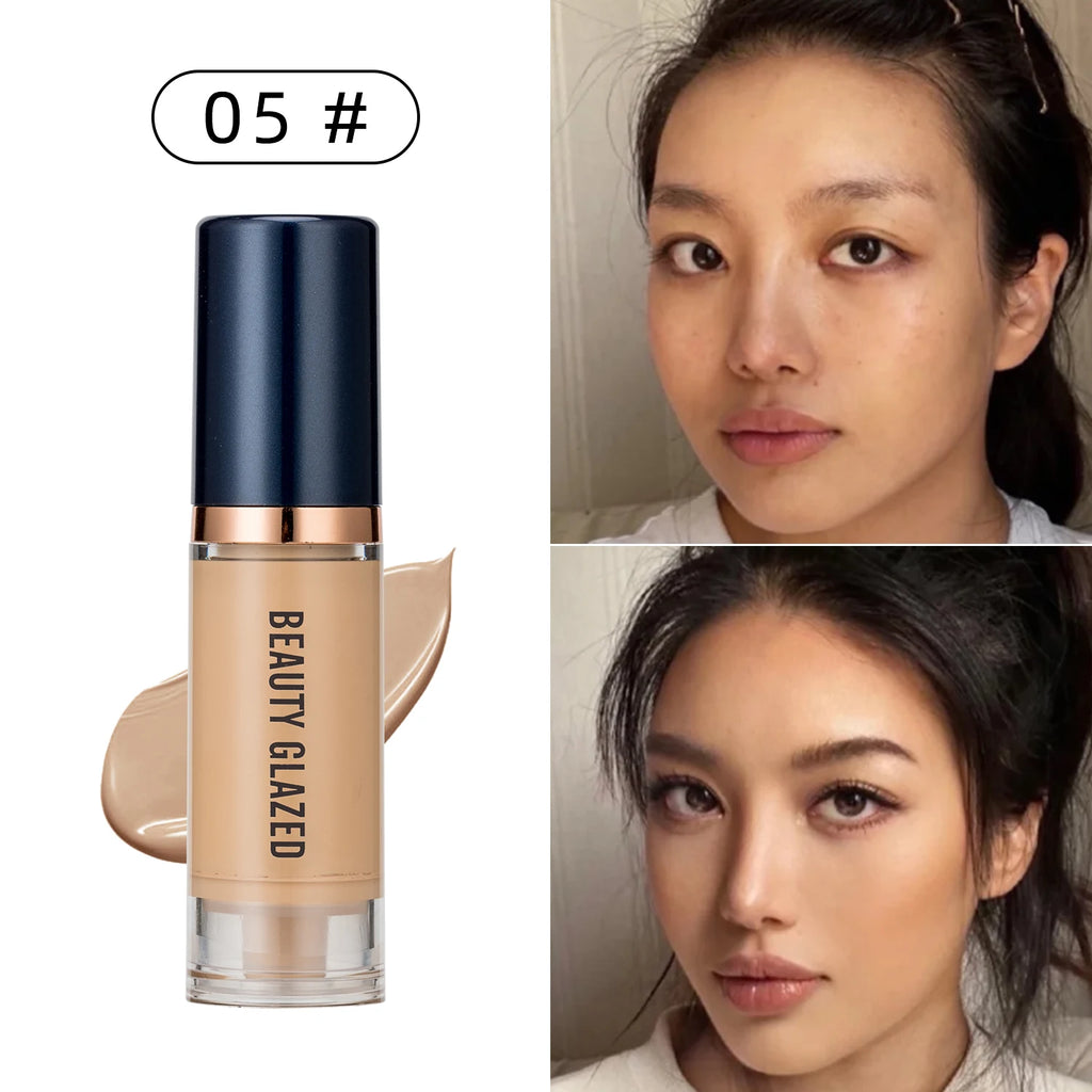 Beauty Glazed 6 Color Liquid Foundation Concealer - Full Coverage, Long-Lasting, Waterproof, Natural Effect,