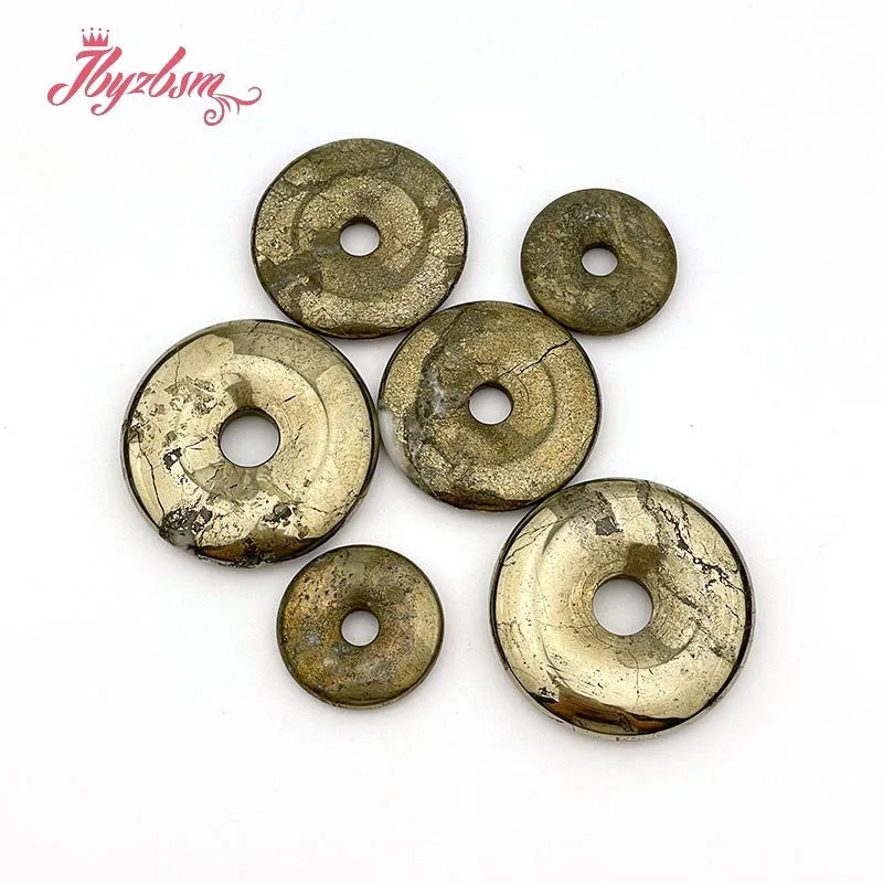 Natural Pyrite Donut Circle Round Silvers Gray Beads Stone For Necklace Pandant Earring Jewelry Making 1 Pcs 25/35/40mm