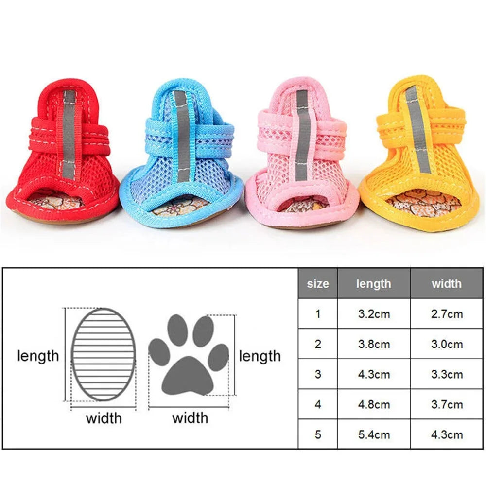 4pcs Small Size Dogs Mesh Sandals Breathable Summer Pet Shoes Safety Reflective Anti-Slip Sneakers for Puppy Teddy Pet Supplies