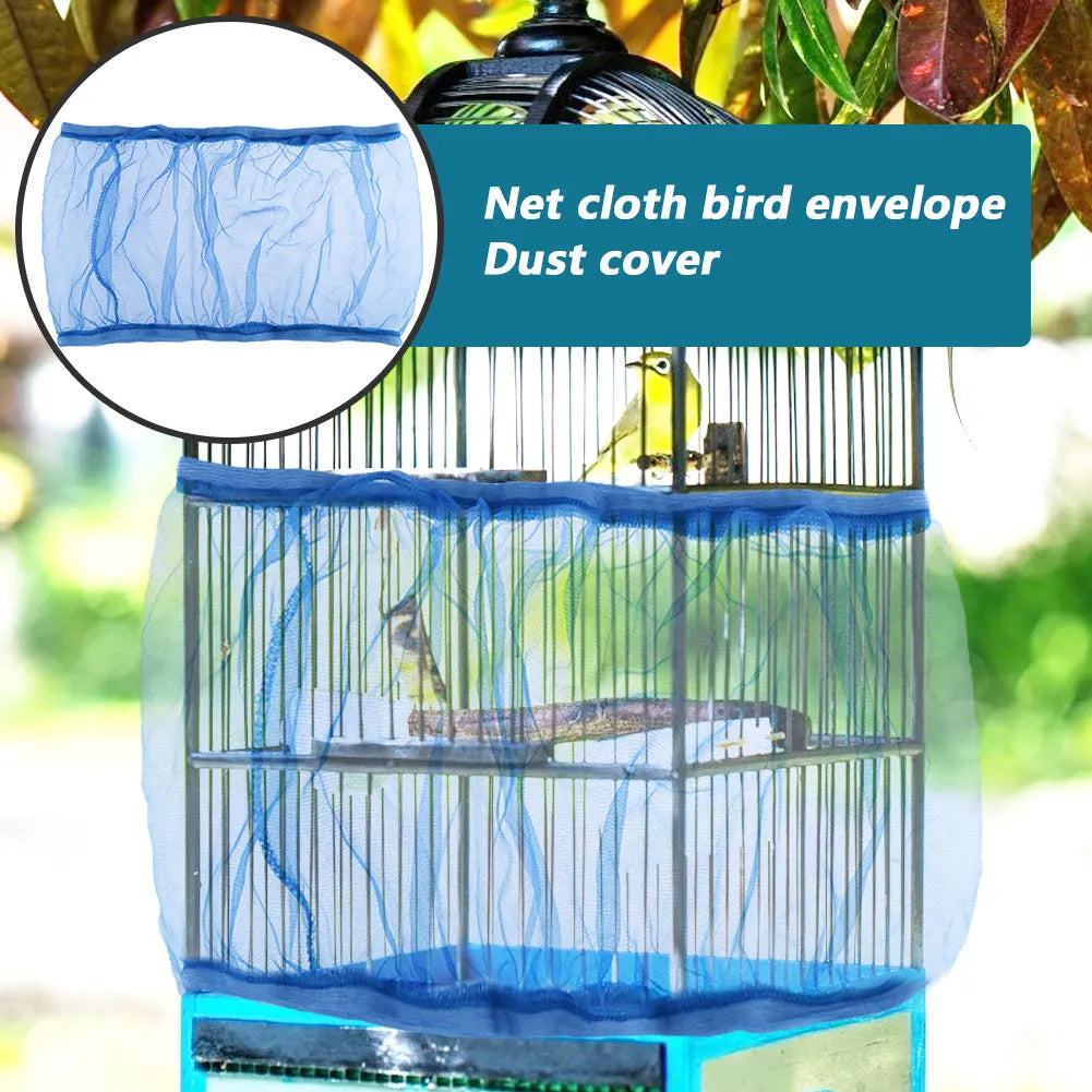 Mesh Bird Cage Cover Shell Dustproof Birdcage Parrot Cage Net Nylon Airy Fabric Mesh Bird Cage Net Cover Seed Catcher Guard