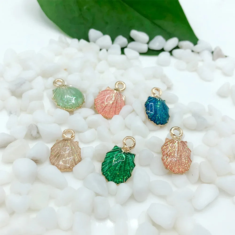 13pcs Summer Beach Starfish & Shell Charms – Colorful Copper Pendants for DIY Jewelry Making (Bracelets, Necklaces, Earrings)