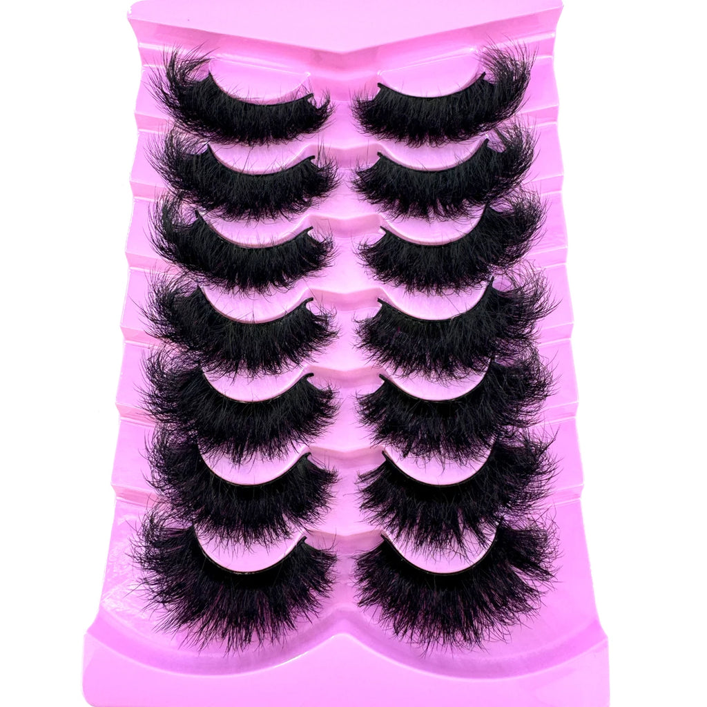 “7 Pairs 3D Mink Lashes Pack – 15-25mm Wispy Natural False Eyelashes Bulk with Custom Box, Wholesale Short Mink Lashes”