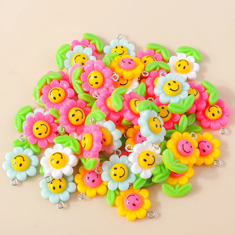15pcs New Mix Kawaii Summer Vacation Pink Flower Heart Butterfly Ice Cream Star Resin Earrings Charms Diy Jewelry Making Pendant
