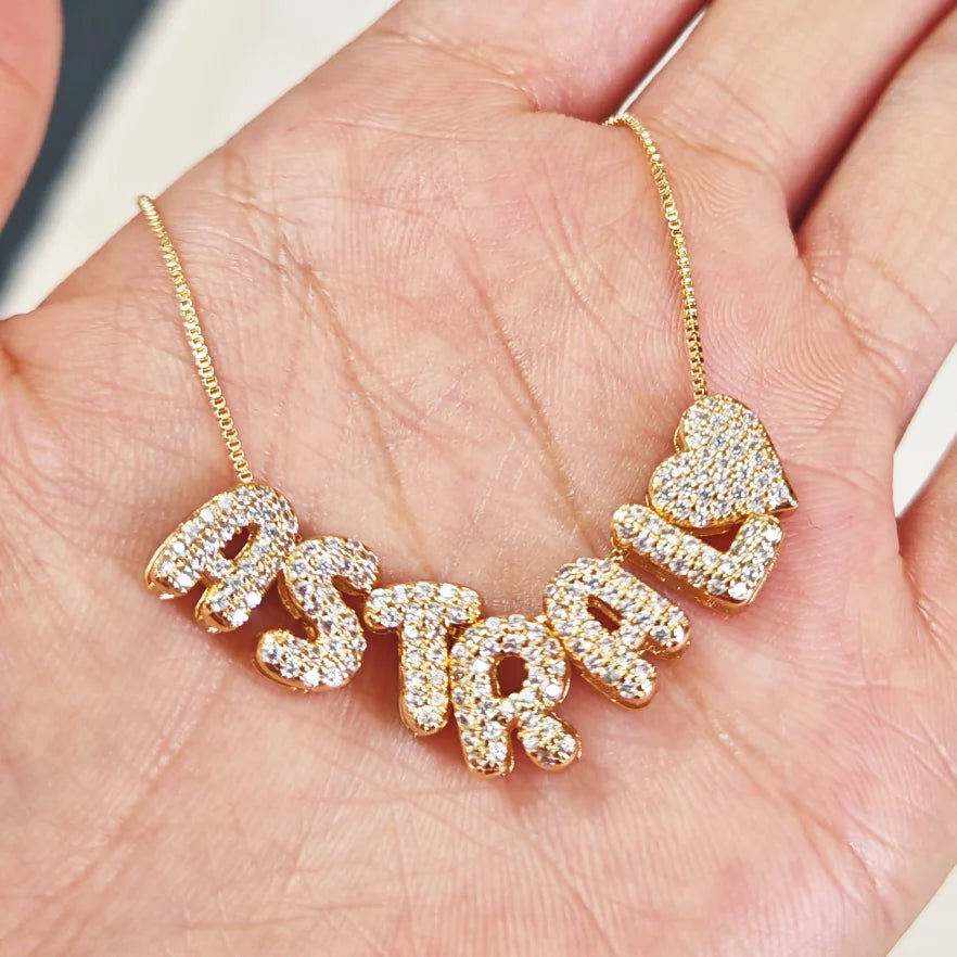 Customized Sparkling Zircon 3D Bubble Letter Name Necklace DIY 26 Initial Letter Necklace Jewelry Gift