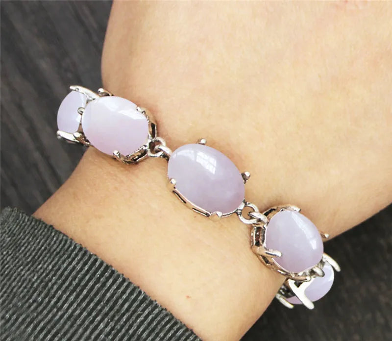 Vintage Oval Natural Jades Quartz Bracelet For Women Prong Natural Stone Amethysts Tiger Eye Lapis Lazuli Bracelets