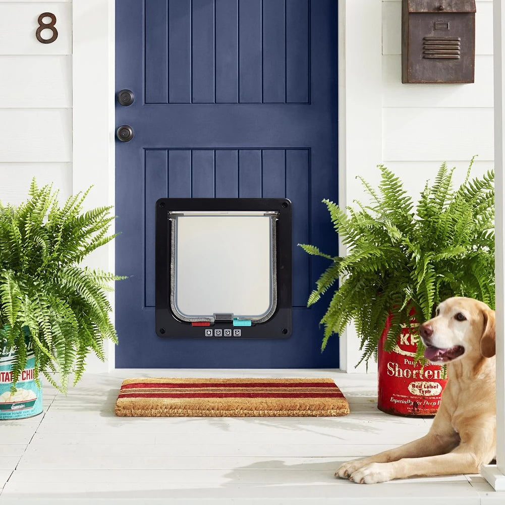 Cat Flap Door with 4 Way Security Lock ABS Plastic Gate Puppy Kitten Safety In/out Dog Cat Flap Door Kit Small Pet Supplies